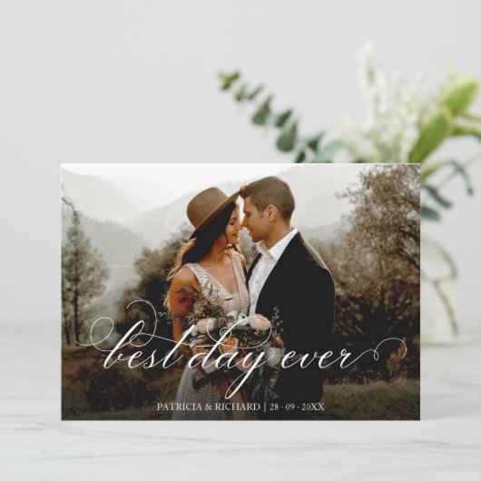 最高の日のエレガントな結婚式ありがとう写真 カード (スタンド正面)