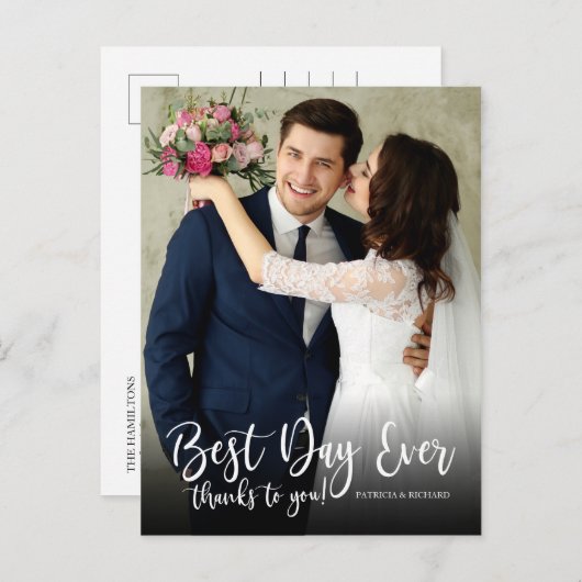 最高の日のエレガントな結婚式ありがとう写真 ポストカード (正面/裏面)