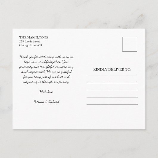 最高の日のエレガントな結婚式ありがとう写真 ポストカード (裏面)