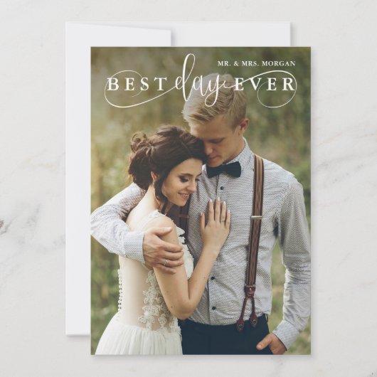 最高の日のモダン写真結婚サンキューカード サンキューカード (正面)