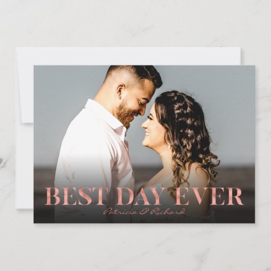 最高の日のローズゴールド結婚式のお礼写真 カード (正面)