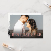 最高の日のローズゴールド結婚式のお礼写真 カード (正面/裏面インサイチュ)