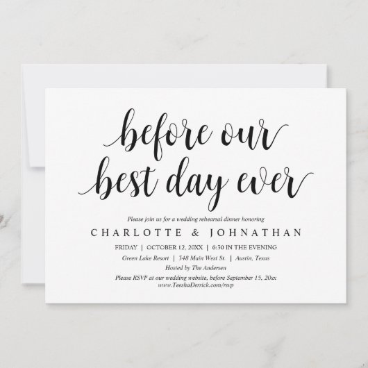 最高の日の前夜、結婚式のリハーサルディナー 招待状 (正面)
