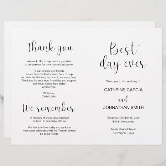 最高の日の折り畳み可モダン能プ結婚ログラム (正面/裏面)