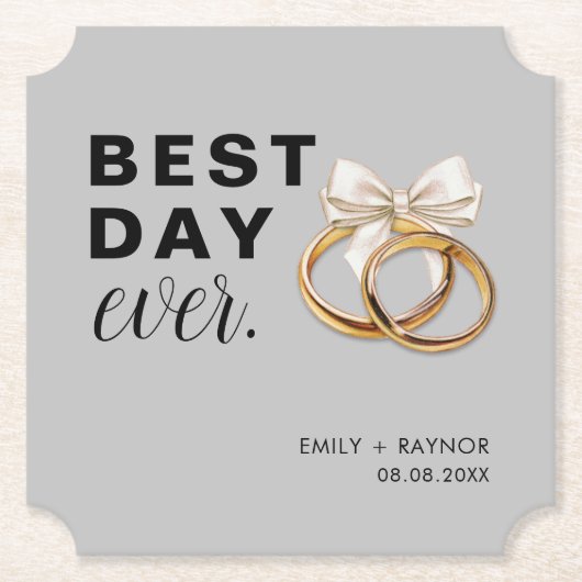 最高の日の灰色の結婚式のレセプション ペーパーコースター (正面)