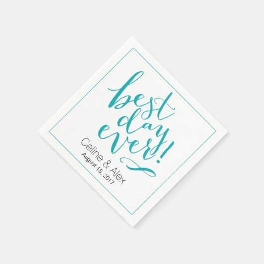 最高の日の結婚式 |ティール(緑がかった色) スタンダードカクテルナプキン (角)