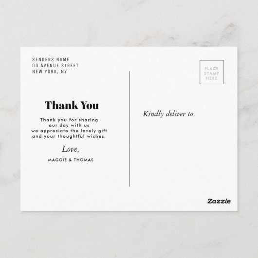 最高の日も経ちはっきりした文字結婚サンキューカード ポストカード (裏面)