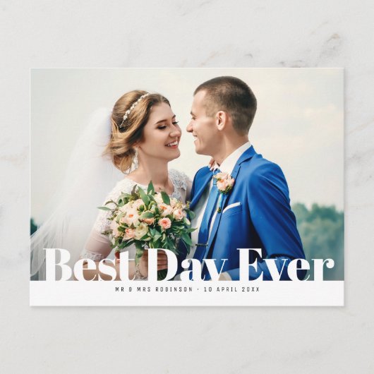 最高の日も経ちはっきりした文字結婚サンキューカード ポストカード (正面)