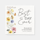 最高の日 |カラフルワイルドフラワー結婚ボホ スタンダードカクテルナプキン (正面)