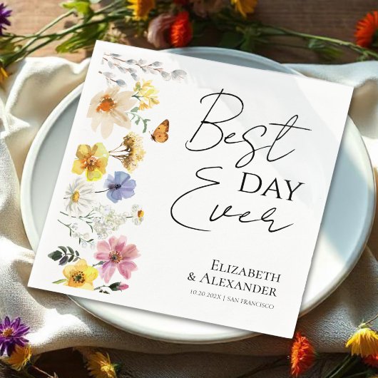 最高の日 |カラフルワイルドフラワー結婚ボホ スタンダードカクテルナプキン