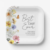 最高の日 |カラフルワイルドフラワー結婚ボホ ペーパープレート (正面)
