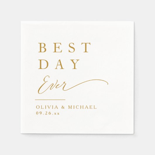 最高の日 |ホワイトウェディングのミニマリスト スタンダードカクテルナプキン (正面)