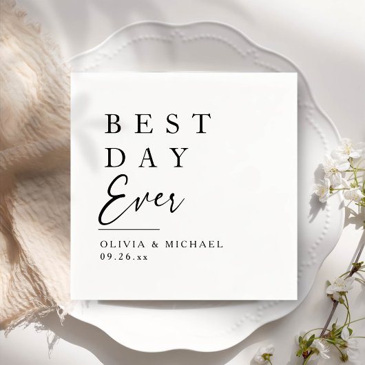 最高の日 |ホワイトウェディングのミニマリスト スタンダードカクテルナプキン