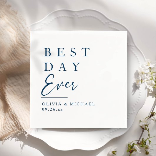 最高の日 |ホワイトウェディングのミニマリスト スタンダードカクテルナプキン