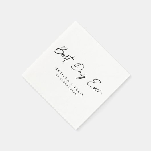最高の日 |ホワイトウェディングのミニマリスト スタンダードカクテルナプキン (角)