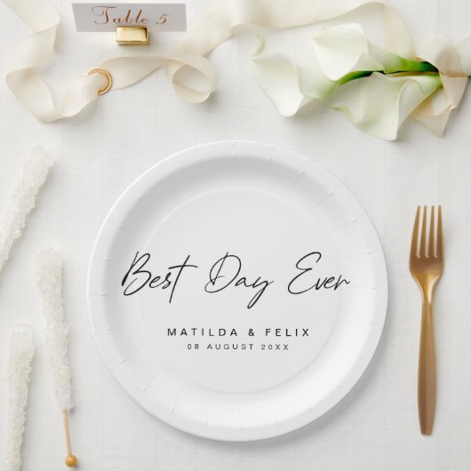 最高の日 |ホワイトウェディングのミニマリスト ペーパープレート (ウェディング)
