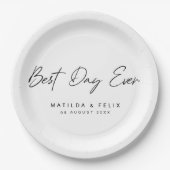 最高の日 |ホワイトウェディングのミニマリスト ペーパープレート (正面)