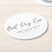 最高の日 |ホワイトウェディングのミニマリスト ラウンドペーパーコースター (アングル)