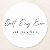 最高の日 |ホワイトウェディングのミニマリスト ラウンドペーパーコースター (正面)