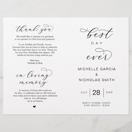 最高の日、折り畳み結婚式 プログラム (正面)