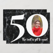 最高の時がこれから始まる 黒大理石 50歳の誕生日パーティー 招待状 (正面/裏面)