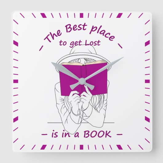 最高の本の中失ったに入る スクエア壁時計 (正面)