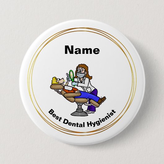 最高の歯科衛生士ボタンまたは名前タグボタン 缶バッジ (正面)