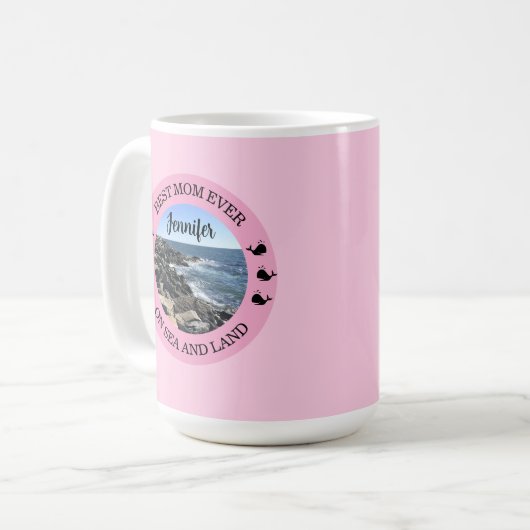 最高の母が大西洋の海ピンクのラウンド写真 コーヒーマグカップ (正面左)