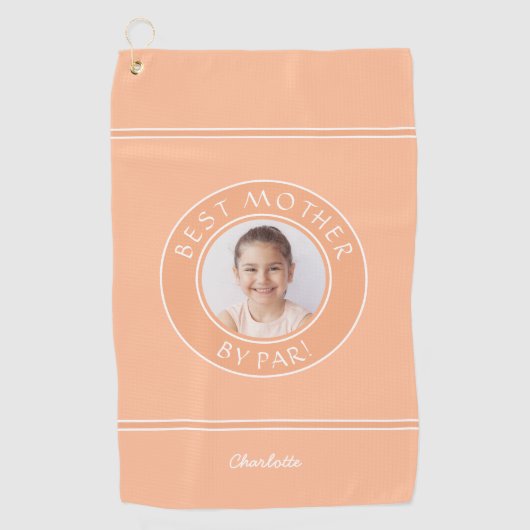 最高の母さんパー写真かわいいスポーツのゴルファー桃 ゴルフタオル (正面)