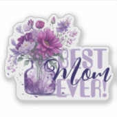 最高の母さん！紫の花瓶母の日 シール (正面)