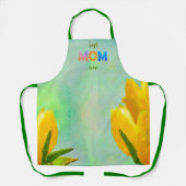 最高の母さん！黄色の水色のチューリップ全体 エプロン (正面)