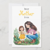 最高の母のデザイン 子供と庭の母子アート カード (正面)