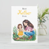 最高の母のデザイン 子供と庭の母子アート カード (スタンド正面)