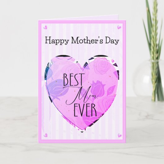 最高の母のハートとバラ母の日カード カード (正面)