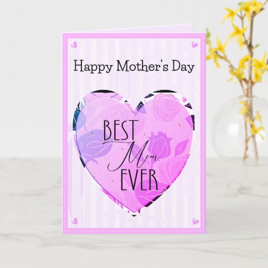 最高の母のハートとバラ母の日カード カード (黄色い花)