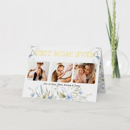 最高の母のフローラ写真マザーズの日 箔グリーティングカード (正面)