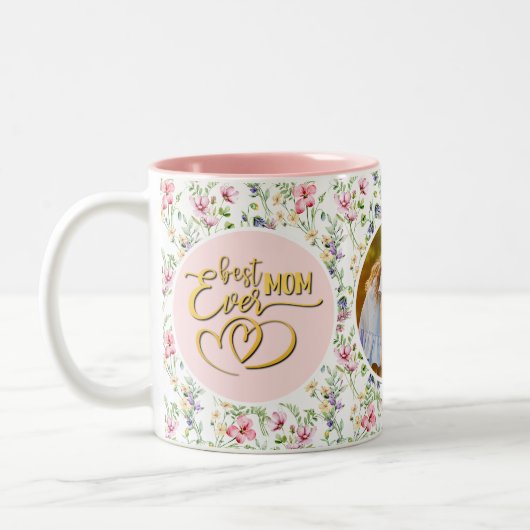 最高の母のフローラ写真母の日 ツートーンマグカップ (左)
