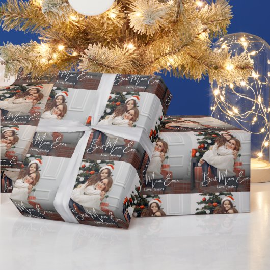 最高の母の写パーソナライズされた真 ラッピングペーパー (クリスマス)