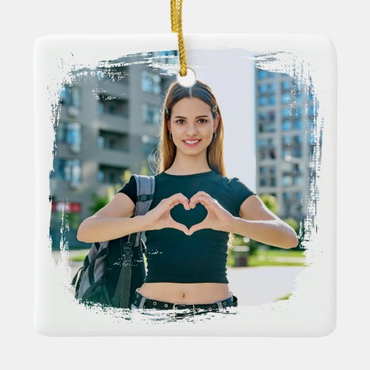 最高の母の写真グランジ縁ど中 セラミックオーナメント (正面)
