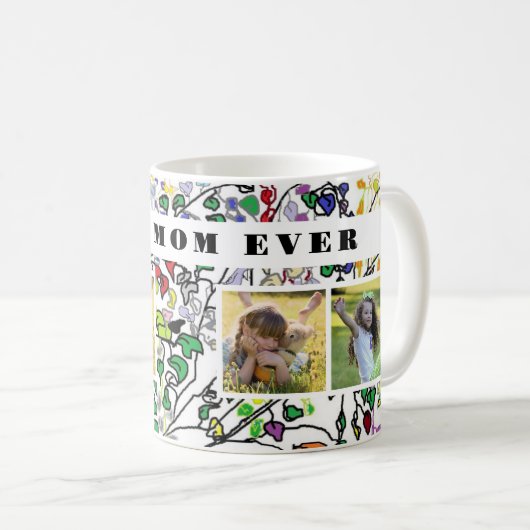 最高の母の写真コラージュの水色葉 コーヒーマグカップ (正面右)