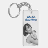 最高の母の写真シーブルー文字 キーホルダー (正面左)