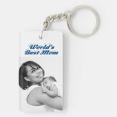 最高の母の写真シーブルー文字 キーホルダー (裏面)