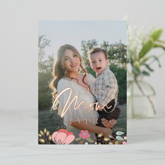 最高の母の写真パーソナライズされた母の日 箔シーズンカード (立ち正面)