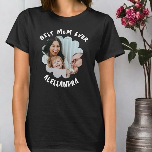 最高の母の写真モノグラムタイポグラフィ花 Tシャツ