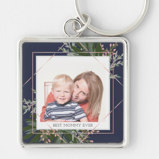 最高の母の日のフローラ写真パーソナライズされた キーホルダー (正面)