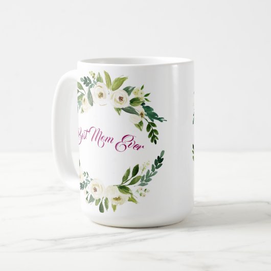 最高の母の日マグカップ白のバラ コーヒーマグカップ (正面左)