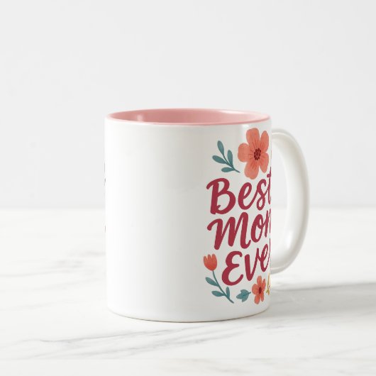 最高の母の日 – かわいいフローラ母の日のデザイン ツートーンマグカップ (正面右)