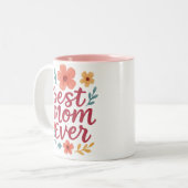 最高の母の日 – かわいいフローラ母の日のデザイン ツートーンマグカップ (正面左)