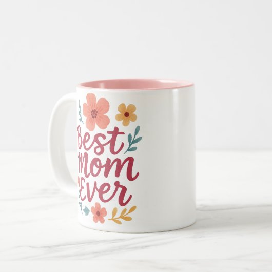 最高の母の日 – かわいいフローラ母の日のデザイン ツートーンマグカップ (正面左)