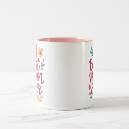 最高の母の日 – かわいいフローラ母の日のデザイン ツートーンマグカップ (中央)